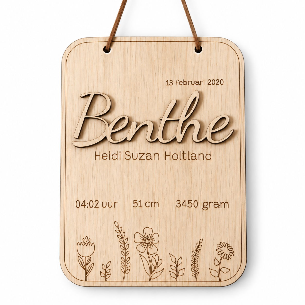 Houten geboortebord met naam - type Benthe