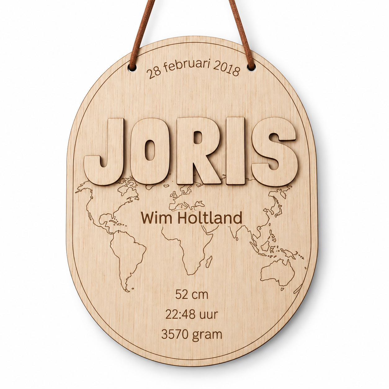 Houten geboortebord met naam type joris