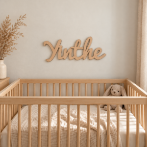 Houten naam met sierlijke letters als decoratie