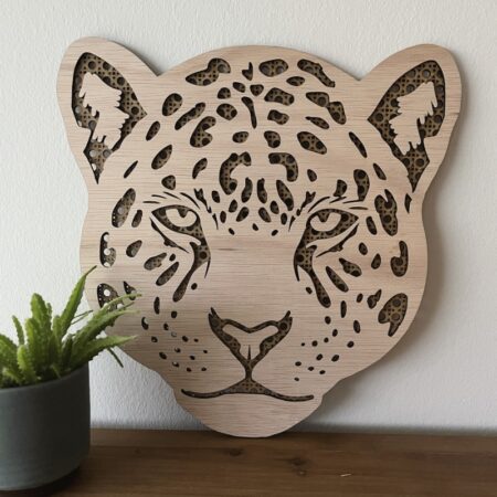 Houten dierenkop cheetah wanddecoratie