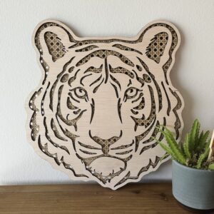 Houten dierenkop tijger wanddecoratie