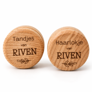 Houten haarlokdoosje en houten tandendoosje bewaaardoosje