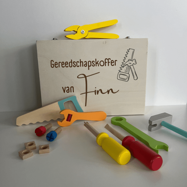 Houten speelgoed gereedschapskoffer