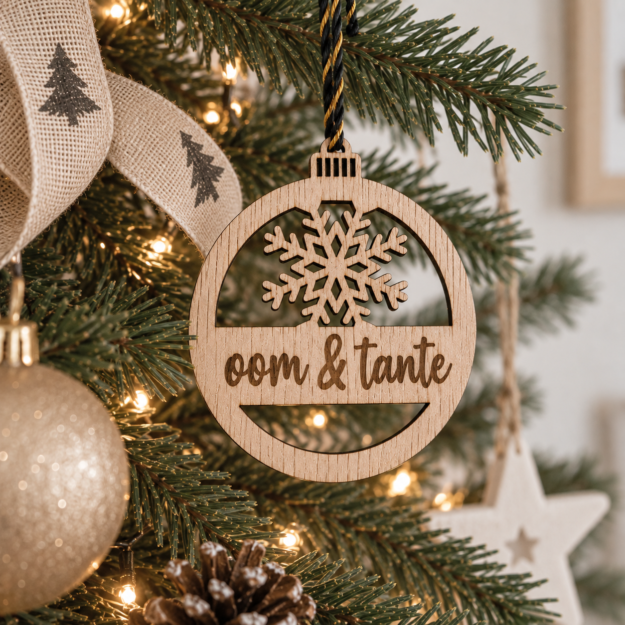 Zwangerschapsaankondiging houten kerstbal oom en tante