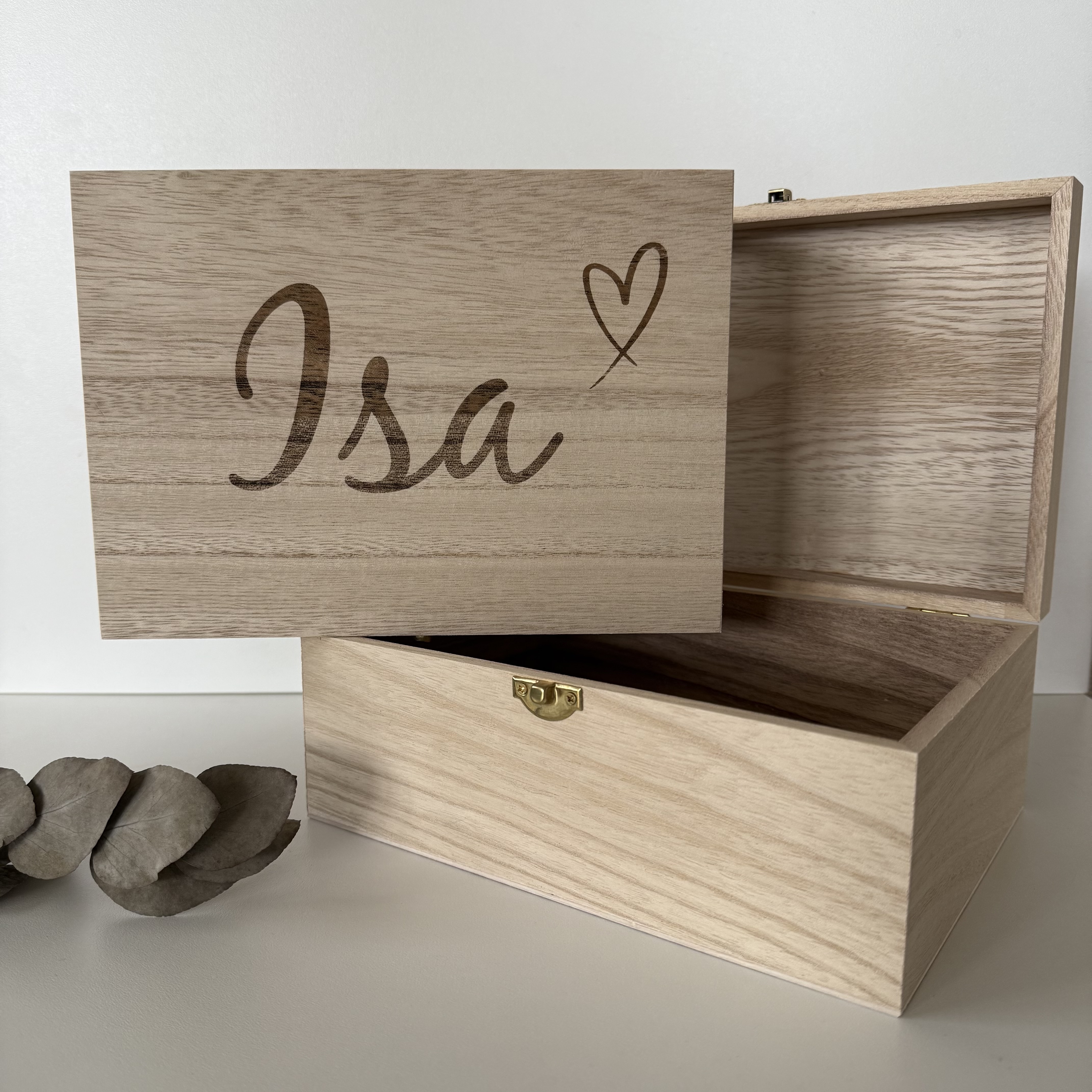 Houten kistje hartje met naam