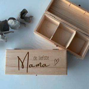 Theedoos 3 vakken gegraveerd persoonlijk uniek cadeau