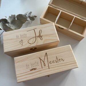 Theedoos 3 vakken gegraveerd persoonlijk uniek cadeau