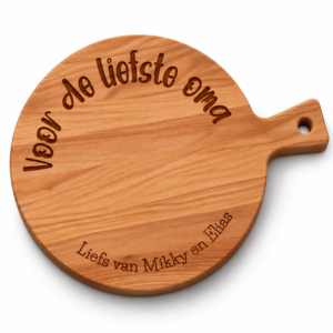 Serveerplank rond met handvat beukenhout – Volledig te personaliseren