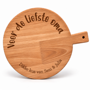 Serveerplank rond met handvat beukenhout – Volledig te personaliseren