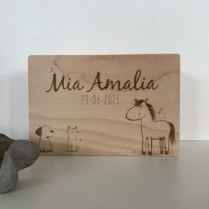 Houten memorybox met paard, hond en kat