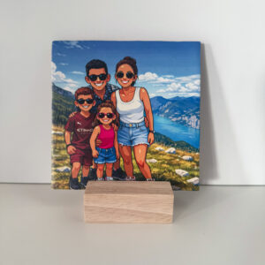 Eigen foto op tegel bedrukt in cartoon illustratie