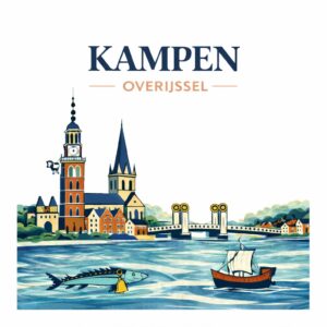 Modern stadstegeltje Kampen van wit keramiek