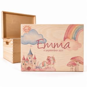 Houten memorybox – Unicorn
