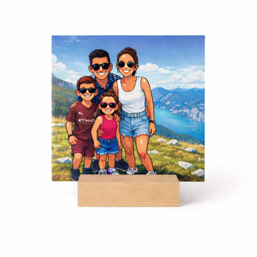 Tegel met foto in cartoon illustratie