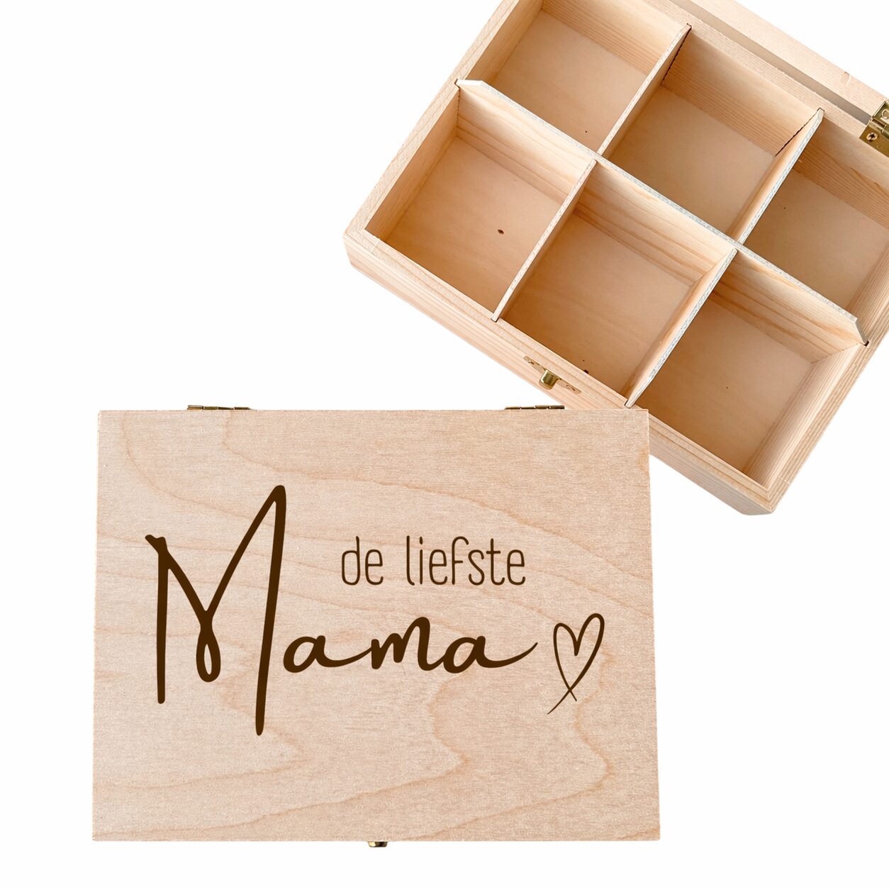 Houten theedoos met gepersonaliseerde tekst voor de liefste mama
