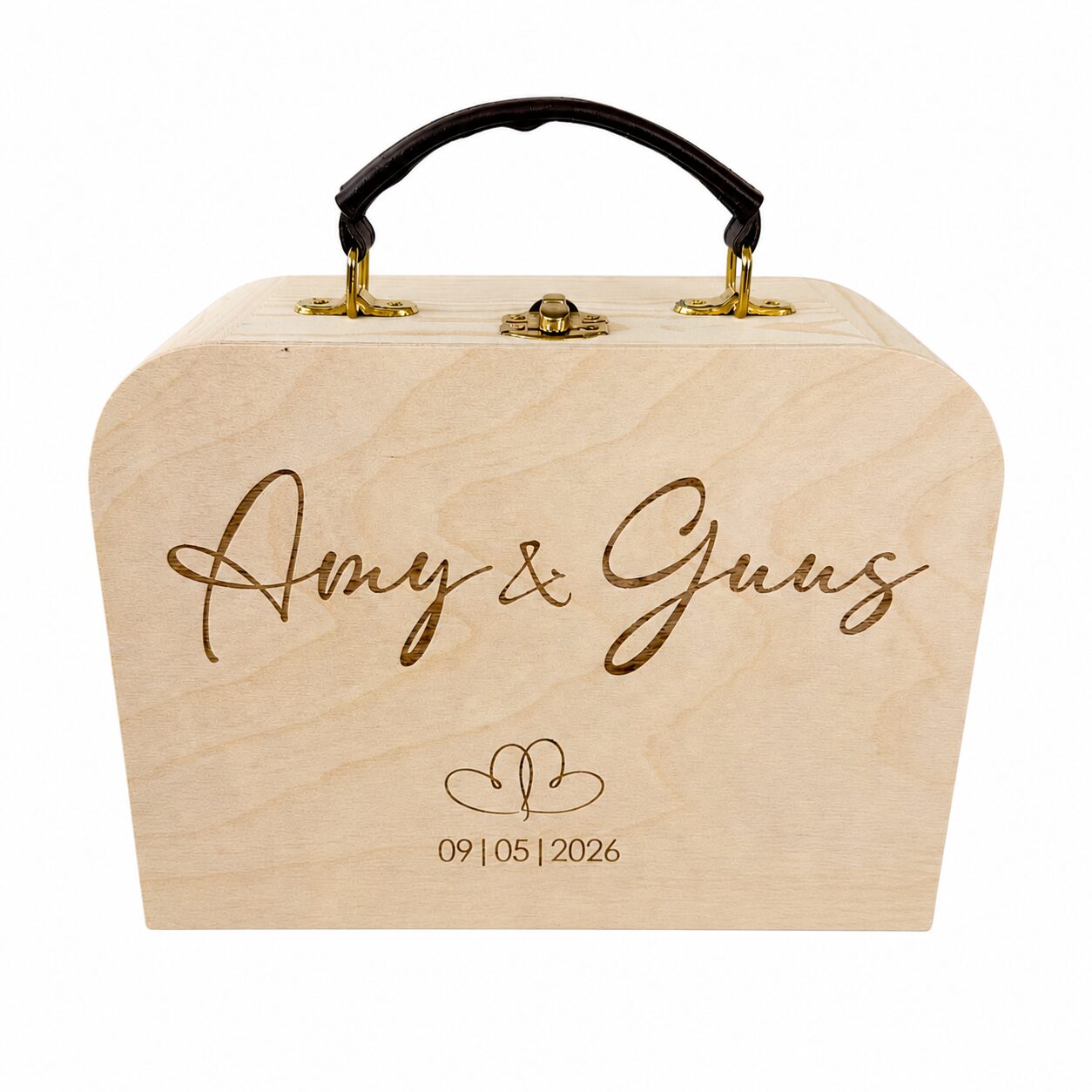 Houten gepersonaliseerd koffertje voor bruiloft