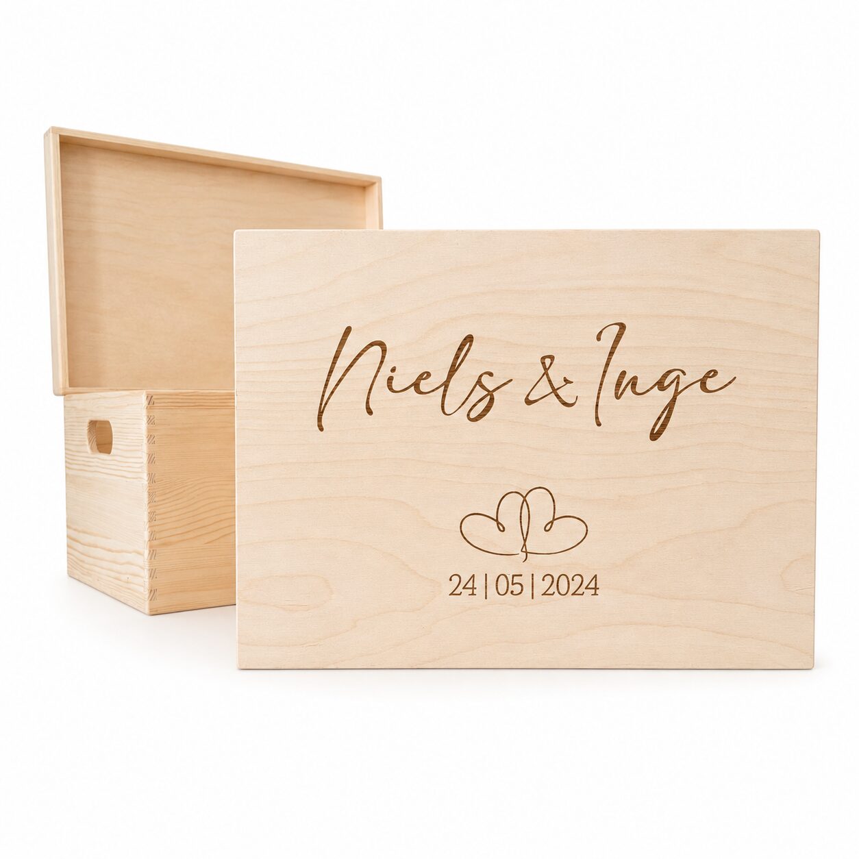 Houten memorybox voor bruiloft