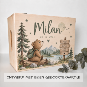 memorybox van hout met eigen geboortekaartje