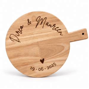 Serveerplank rond met handvat rubberhout – Bruiloft