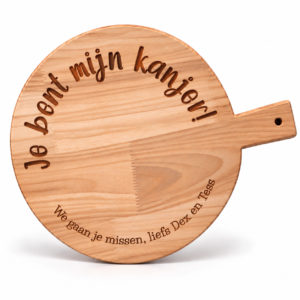 Serveerplank rond met handvat rubberhout – Volledig te personaliseren